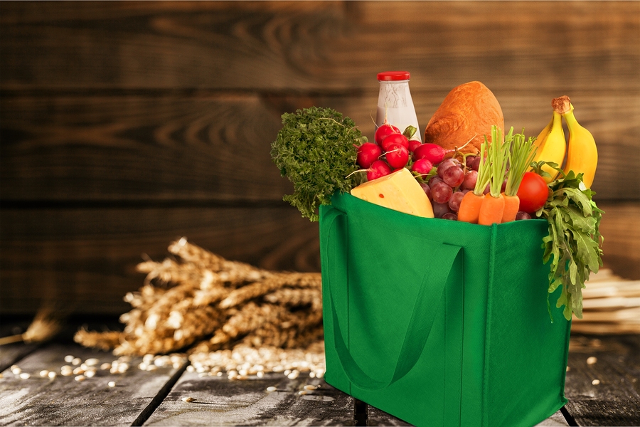 Groceries in a reusable shopping bag