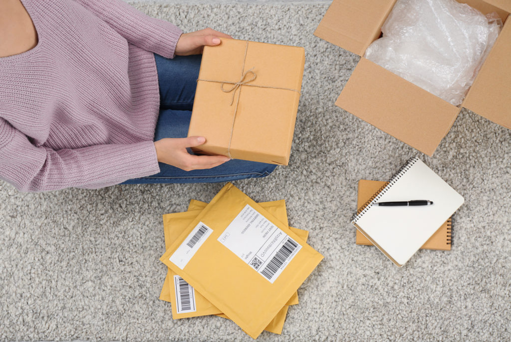 cardboard parcels with padded envelopes for packaging