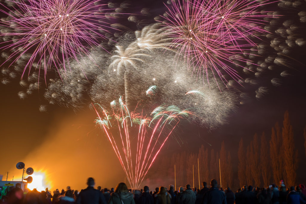 bonfire and fireworks