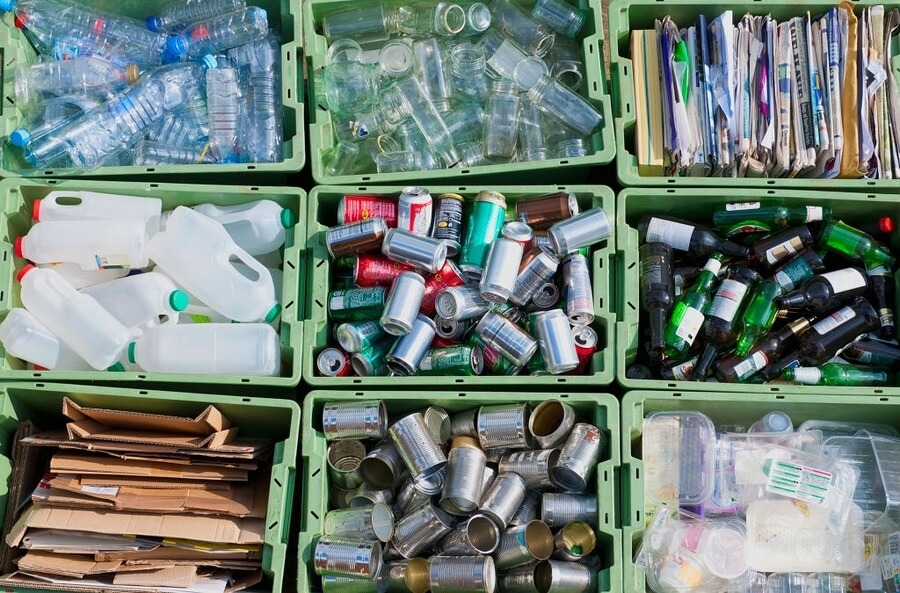 recycling in boxes